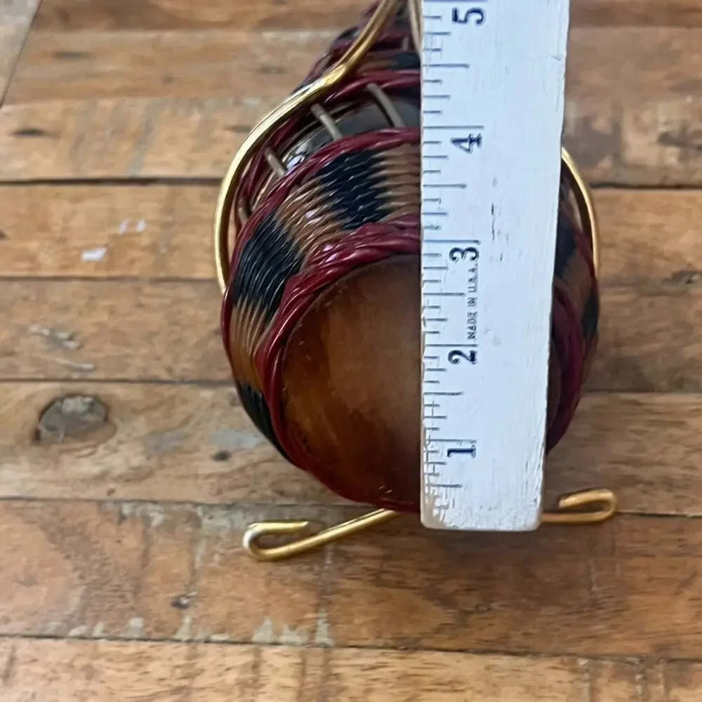 Vintage Plastic Wicker Wrapped Wine Bottle Decanter Iberia 60’s Red Brown Black